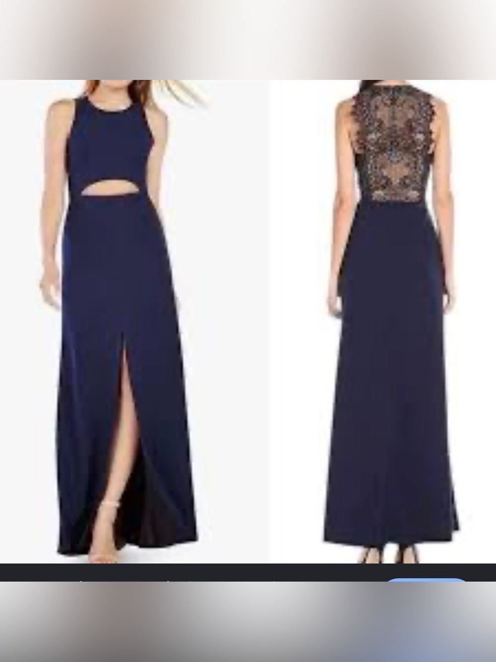 BCBG Vintage Navy Lace-Back Cutout Evening Gown